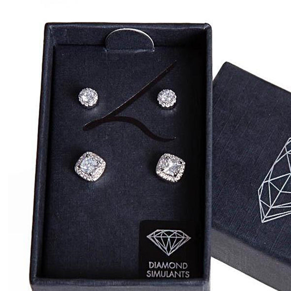 Diamond Simulant Circle & Square Stud 2 Pack