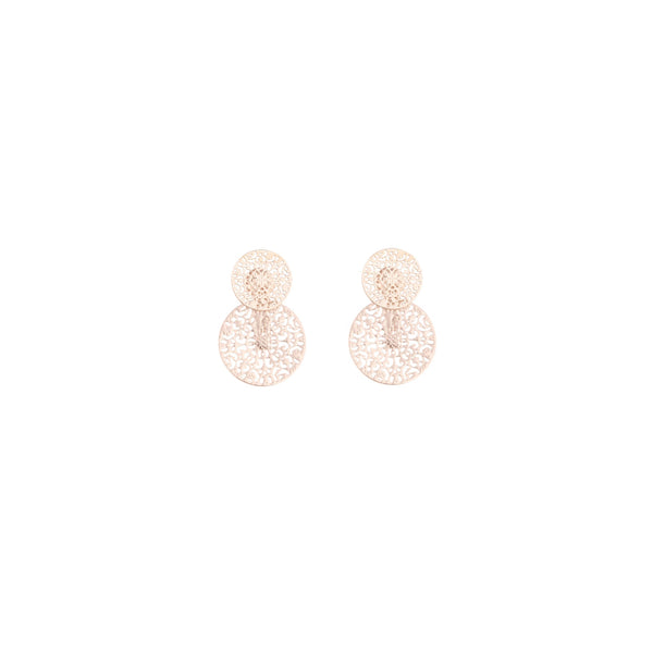 Rose Gold Circle Filigree Jacket Earrings