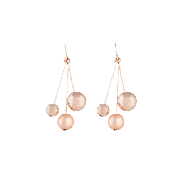 Rose Gold 3 Ball Stick Drop Earrings