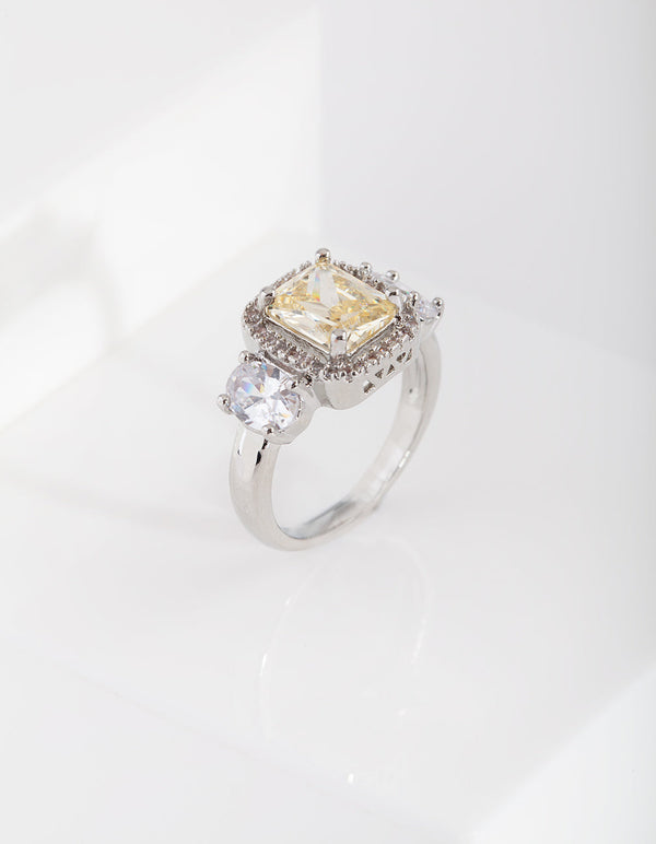 Yellow Rhodium Cubic Zirconia Engagement Ring
