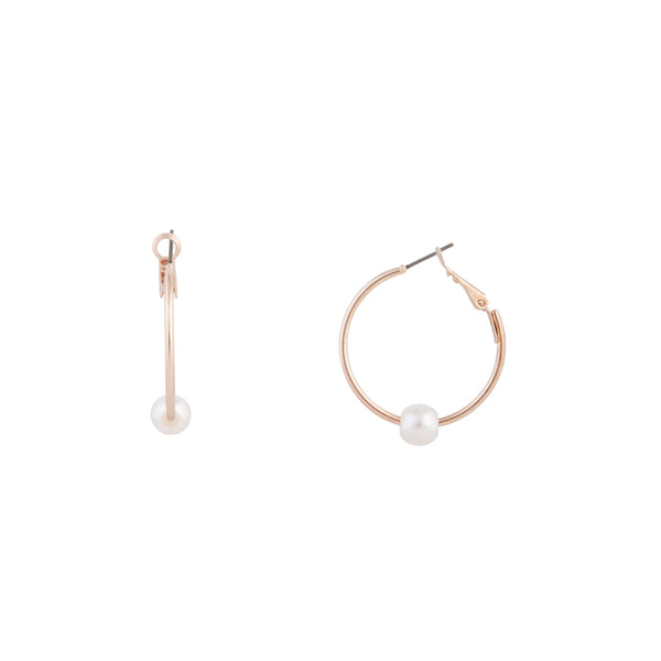 Rose Gold Hoop Pearl Earrings