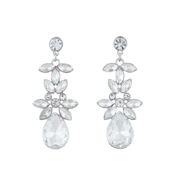 Stud And Marquise Shape Diamante Drop Earrings