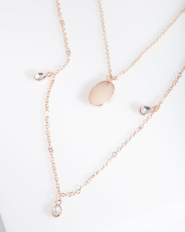 Rose Gold Layered Stone Necklace