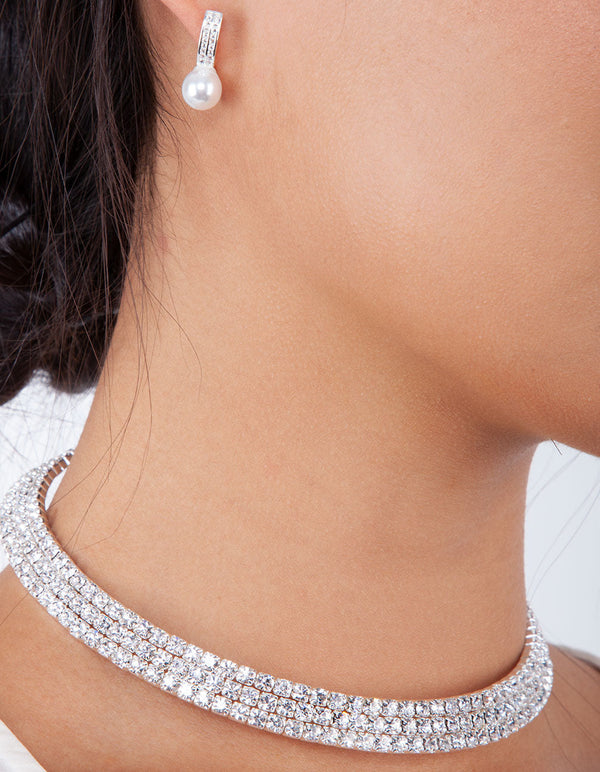 Rhodium Choker Diamante Collar Necklace