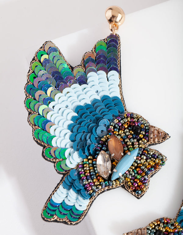 Blue Sequin Bead Bird Earrings