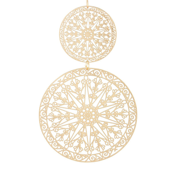 Gold Aztec Disc Drop Earrings