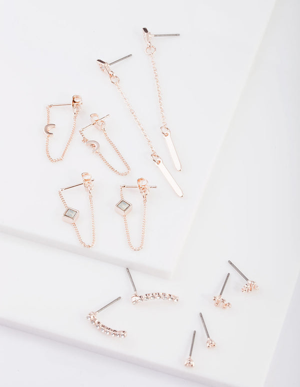 Rose Gold Snake Chain Tassel Earring Pack