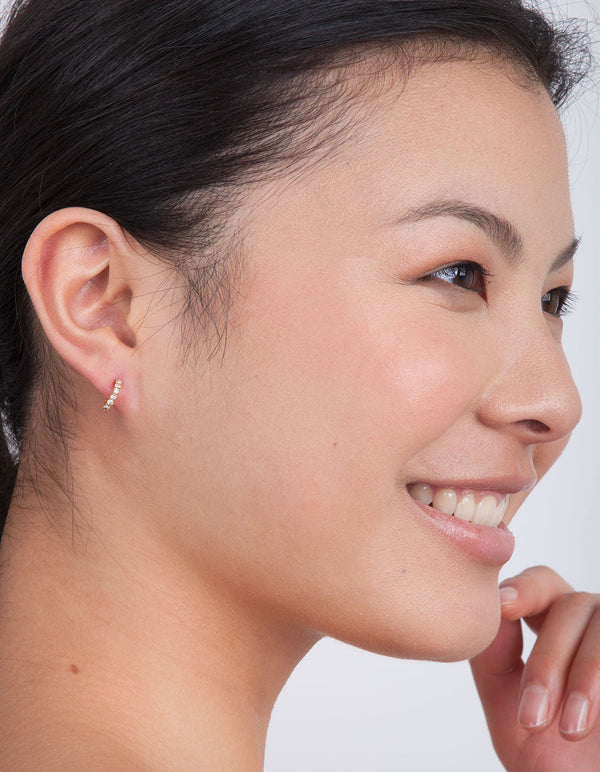 Gold Plated Sterling Silver Mini Cubic Zirconia Open Hoop Earrings