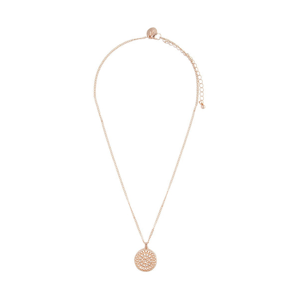 Rose Gold Diamante Disc Filigree Necklace