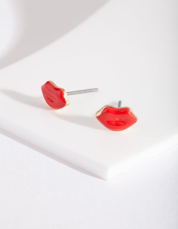 Miniaturowe kolczyki w kształcie czerwonych ust