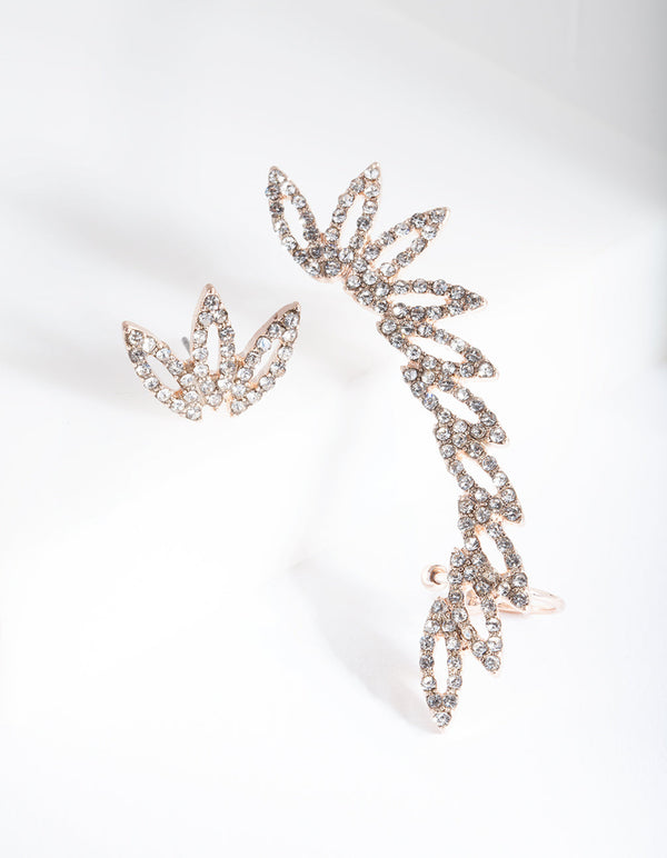 Rose Gold Diamante Leaf Ear Cuff