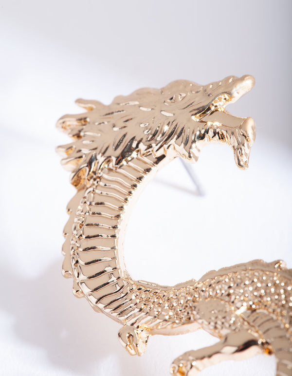 Gold Curl Dragon Earrings