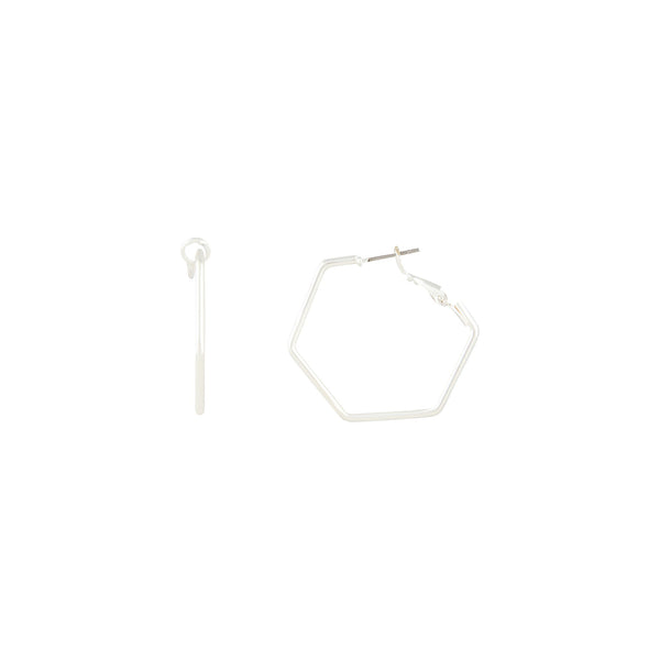 Rhodium Hexagon Hoop Earrings