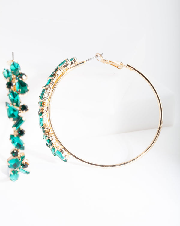 Green Cluster Hoop Earrings