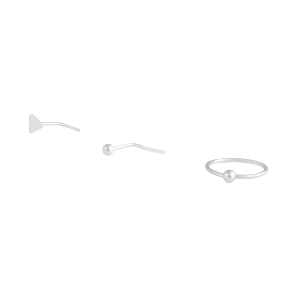 Sterling Silver Bead, Triangle And Nose Ring Pack