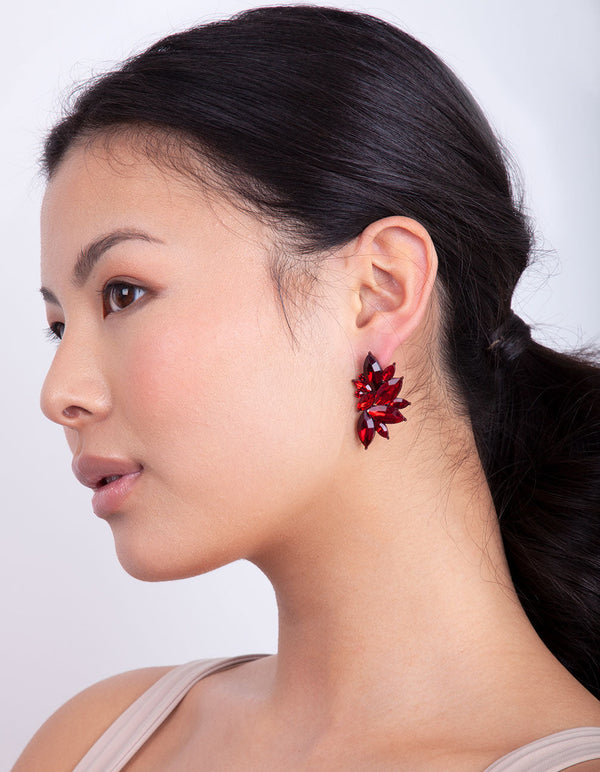 Red Gem Statement Stud Earrings