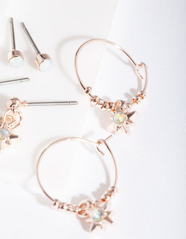 Rose Gold Sun Star Earring 5 Pack