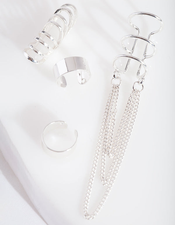 Silver Chain Tassel Ear Stack