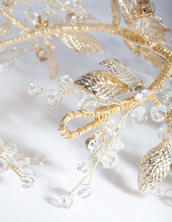 Gold Leaf Diamante Hair Drape