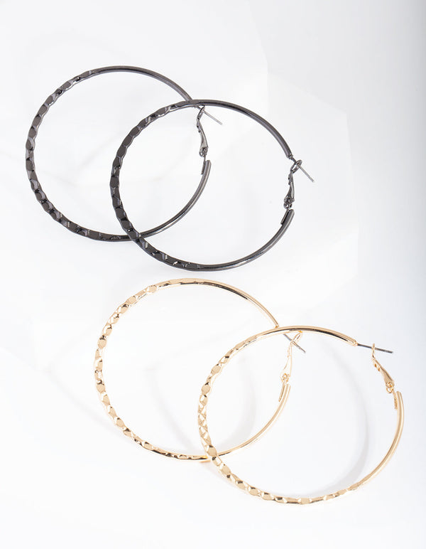Mixed Metal Textured Hoop Earring 2 Pack
