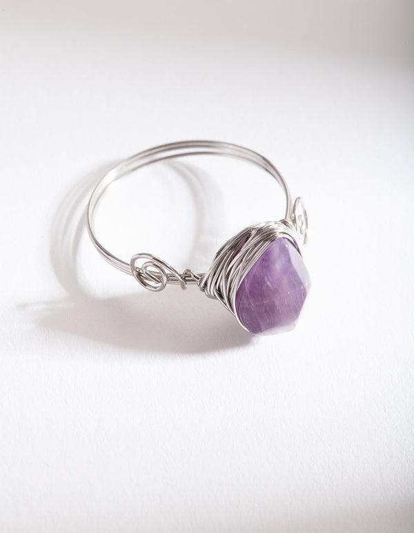 Rhodium Wire Purple Stone Ring