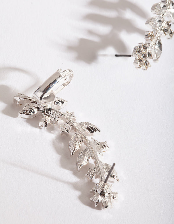 Silver Diamante Leaf Ear Cuff