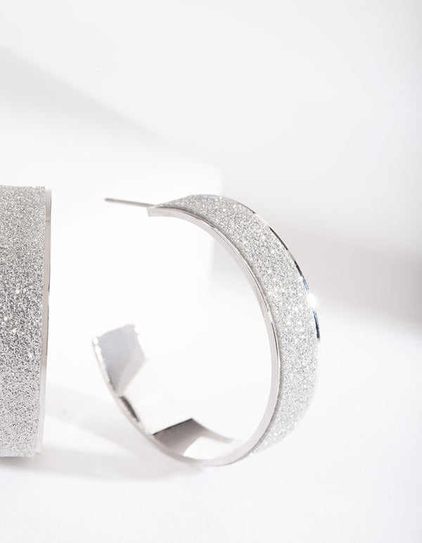 Silver Glitter Wrap Hoop Earrings