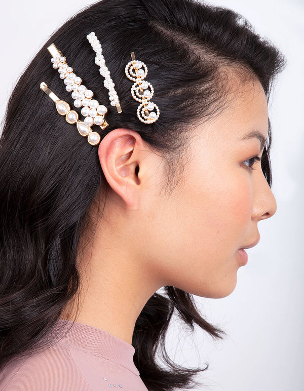 Gold Smile Pearl Hair Clip Pack