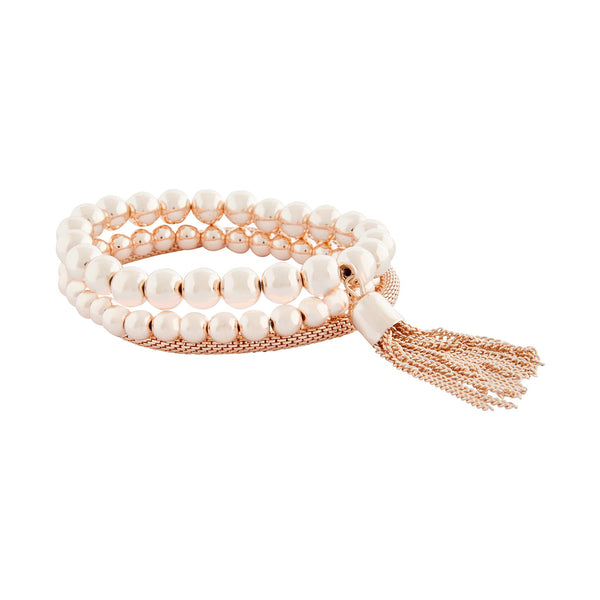 Rose Gold Bead and Mesh Bracelet 3 Pack