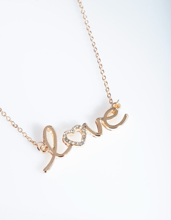 Rose Gold Diamante "Love" Necklace