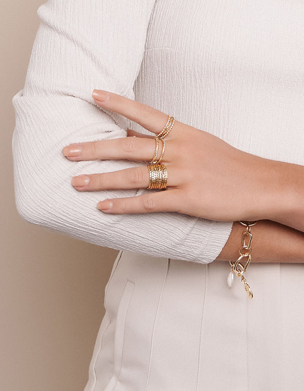 Real Gold Plated Textured Ring 9-Pack