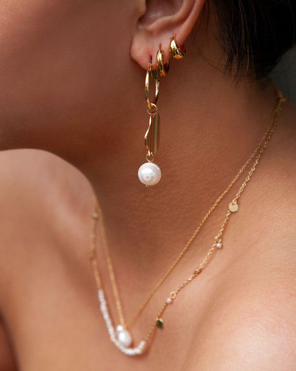 Gold Mismatch Pearl Drop Earrings