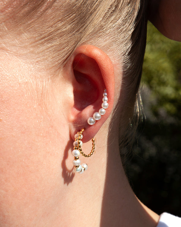 Gold Plated Sterling Silver Beaded Open Hoop Earrings