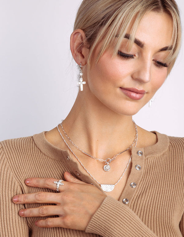 Silver Plated Detailed Chain Fob Necklace