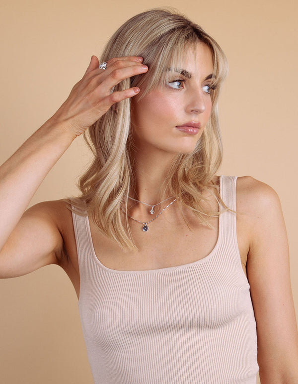 Silver Plated Cubic Zirconia Hamsa and Star Layered Necklace