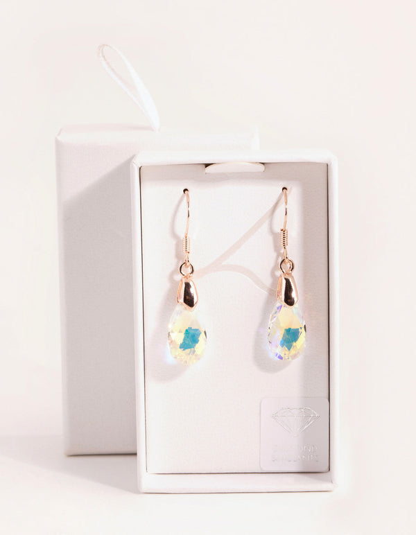 Faceted Aurora Borealis Rose Gold Drop Earrings