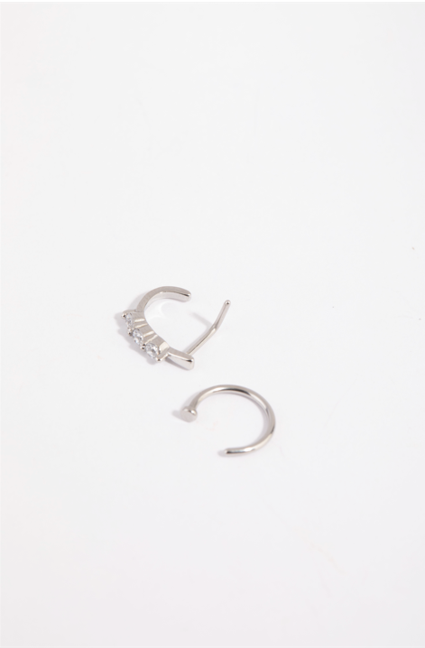 Diamante And Plain Nose Ring 2 Pack