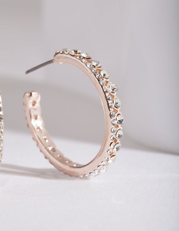 Rose Gold Diamante Open Hoop Earrings