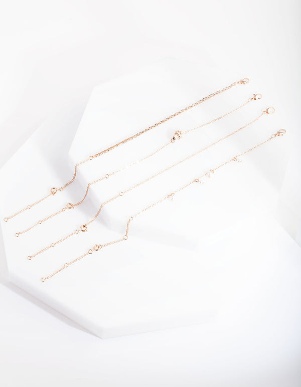 Rose Gold Diamante Bee Anklet Bracelet Pack