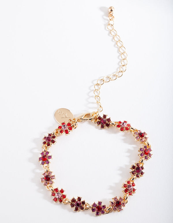 Gold Red Gem Floral Bracelet