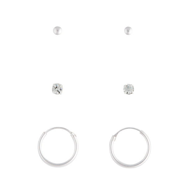 Sterling Silver Stud Diamante And Hoop Pack