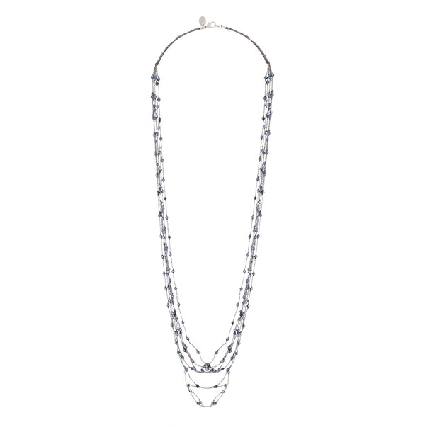 Midnight Blue Silver Floating Facet Bead Necklace