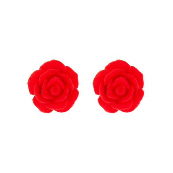 Red Textured Rose Stud Earrings