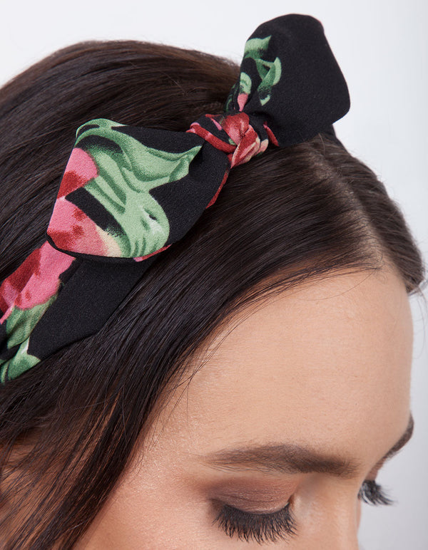 Red Floral Bow Headband