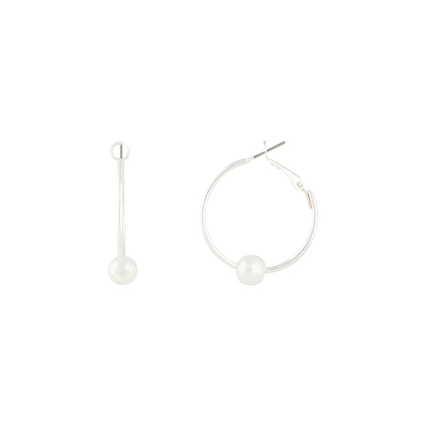 Silver Pearl Hoop Earrings