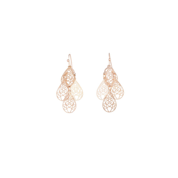Rose Gold Filigree Teardrop Cluster Earrings