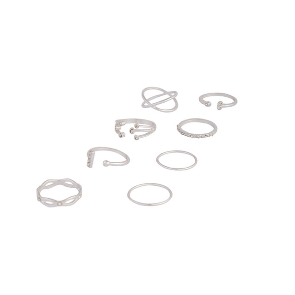 Silver Diamante Fine Mix Ring 8 Pack