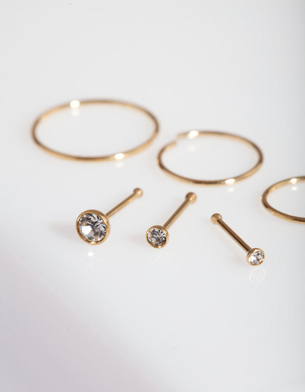 Gold Nose Stud & Hoop 6 Pack