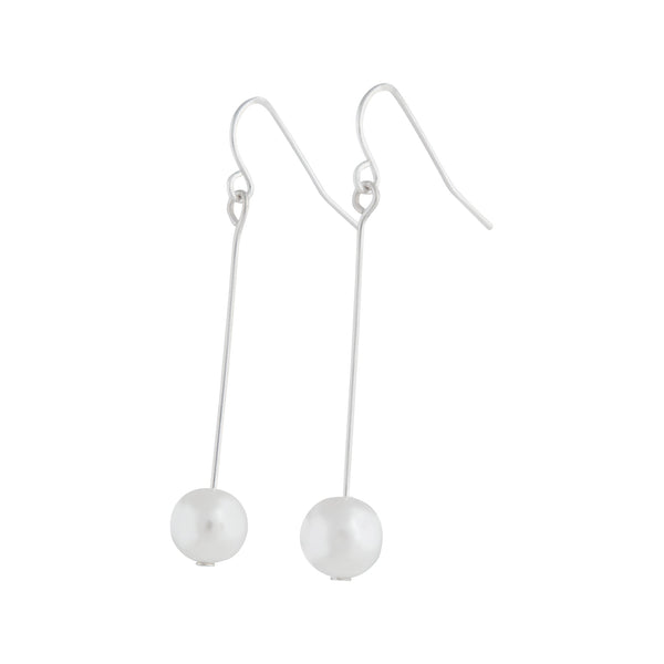 Fine Silver Pin And Pearl Drop Earrings
