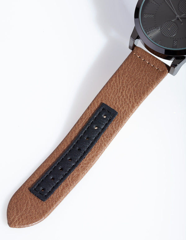 Brown and Black PU Strap Watch